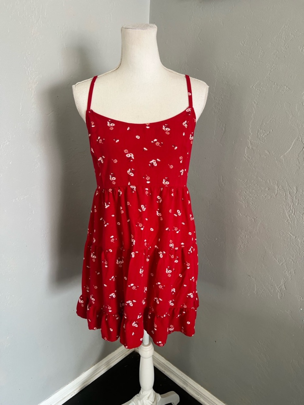 Hollister Red Floral Spaghetti Strap Dress